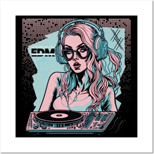 EDM DJ Girl! Light Blue/Light Pink Posters and Art